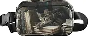 [XYMZR] Fanny Pack Kitten Clock Book Retro Hip Bag Belt Bag for Women Man Fashion Waist Pack Water-repellent Crossbody Bag for Halloween Costumes Running Hiking Jogging Travel Sport, Multi-colored, one