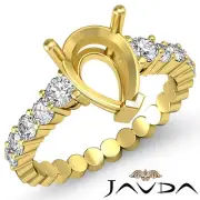 Diamond Engagement Pear Semi Mount Shared Prong Set Ring 18k Yellow Gold 0.70Ct