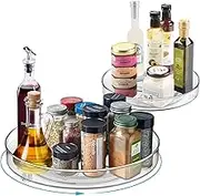 Lazy Susan Organizer Turntable for Cabinet - 2 Pack Clear Lazy Susans Set Rotating Spice Rack Storage for Kitchen Table Pantry Countertop Plastic 23CM+27CM