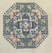 Shades of Blue in Beaded Octagon Completed Cross Stitch on 28 Ct Ecru Evenweave