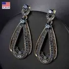 Women 925 Sterling Silver Earring Retro Baroque Classic Teardrop CZ Crystal 1677