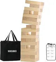 Large Tumbling Timbers Life Size Tumble Tower Wooden Stacking Games Yard Outdoor Games for Adults and Family Lawn Games - Includes Rules and Carrying Bag-54 Pcs Premium Wood