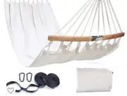 Sportneer Hammock with Straps Kit Bamboo Bar Indoor Outdoor Camping White-read