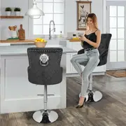 Fin Extra Large Swivel Bar Stools Adjustable Counter Height Pub Stool Velvet Chair
