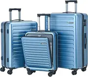 [TydeCkare] 3Pcs (20/24/28) Luggage Set, HardShell Lightweight Only 20" with Front Pocket, 21.65*15.35*7.87" Fits Overhead Cabin, 24" (26*17.7*10.2") and 28" (19.68*11.81*29.92") Checked Luggage, Blue