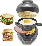 Multifunctional Burger Press Machine 600W, Mini Breakfast Sandwich Maker, with Fried Egg Ring, Easy to Clean Non-Stick Cooking Plates, with Indicator Light, for Burgers, Waffles, Egg Waffles Gray