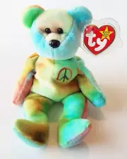 TY BEANIE BABY PEACE BEAR NEON BLUE GREEN 1996 RETIRED BEAN BAG PLUSH TOY NEW