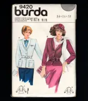 Misses Button Front Jacket, Burda Sewing Pattern 9420 Sizes 8 to 12 NEW