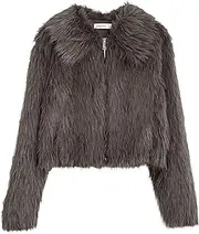 [Amazhiyu] Women's Fur Coat Faux Fur Jacket Faux Fur Coat Fur Jacket Short Plush Coat Plush Jacket Winter Coat Jackets Faux Fur Coat with Zip