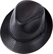 KJIASDFE Winter Hats,Men Leather Jazz Cap Vintage Party Bowler Cowhide Top Hat Outdoor Casual Fedoras Hats Black