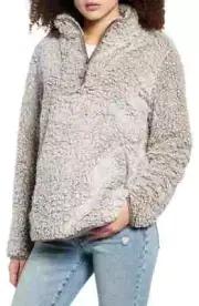 Nordstrom Women's Thread & Supply Brown Fleece Quarter Zip Pullover Size Large L