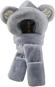 [RYZGOJV] Kids Winter Hat Scarf Set, Unisex Kids Toddler Children Hat with Neck Warmer Winter Warm Accessory Mini Bear-Grey, Grey