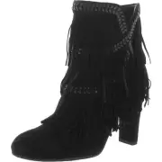 Sam Edelman Womens Kaleb Suede Fringe Zip Up Ankle Boots Shoes BHFO 7732