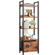 5 Tier Bookshelf with Drawer, Tall Narrow Bookcase with Shelves, Wood and
