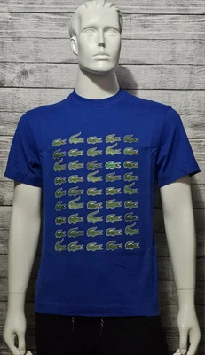 New Lacoste Relaxed Fit Royal Blue Timeline Iconic Crocodiles Tee Size Small