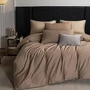 MooMee King Duvet Cover Set, 100% Extra Long Staple Cotton 600 Thread Count Sateen Silky Soft Breathable Durable Luxury Hotel Quality Bedding Set, 3 Pieces (Brown, King 104"x90")