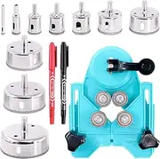 Swpeet 13Pcs Tile Hole Saw Set, Including 10Pcs 0.6cm - 8cm Diamond Drill Bits with Hole Saw Guide Jig Fixture and 2Pcs Marking Pen Adjustable Hole Saw Centering Locator Suction Holder for Tile