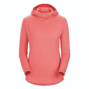 【ARCTERYX 始祖鳥】女款 彈性長袖連帽防曬快乾排汗衣 Lana/戶外運動跑步功能T恤_索拉斯塔橘_30428