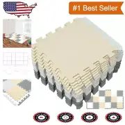 Puzzle Foam Play Mat Set for Babies - 18 Water-Resistant Tiles in Neutral Colors