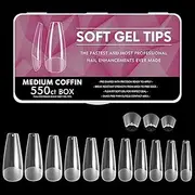 Cycullinyt 550pcs Coffin Soft Gel Nail Tips, 11 Sizes Medium Coffin Half Matte Nails Full Cover Acrylic Press on False Nail Tips No Trace for Beginners and Professional Home Salon DIY