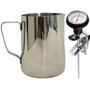 Milk Frothing Pitcher with Thermometer for Steaming Milk 21Oz Stainless Steel