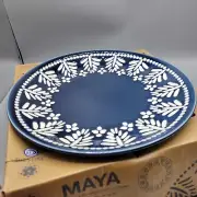 Set Of 4 Stoneware Dinner Plates By Maya, NIB, Blue & White