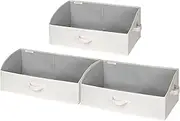 [StorageWorks] Closet Storage Bins, Trapezoid Organizer Box for Shelves, Fabric Clothes Bin, Foldable Organizing Baskets with Handles, Jumbo, Mixing of Beige, White & Ivory, 3-Pack