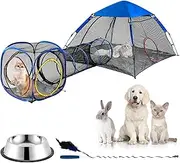 PETEASE Outdoor Cat Enclosure - Cat Tent, Pop Up Cat Play Tunnel, Cube Combo with Feather Teaser Toy and Stainless Steel Water Bowl for Cats, Kittens, Dogs and Small Animals