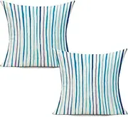 All Smiles Outdoor Blue Throw Pillow Covers for Patio Bench Garden Porch Sunbrella Furnitures Sage Lines Stripes Cushion Cases Decorative 16x16 Set of 2 for Sofa Couch