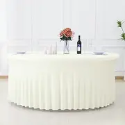 1 Pack Ivory Round Tablecloth, Party Tablecloth for 6FT Round Tables, Washable Polyester Circle Outdoor Tablecloths Table Skirt Decorative Table Cover with Skirt for Wedding Party Dining Banquet