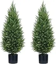 ECOLVANT Two 3ft Artificial Topiary Trees UV Resistant Bushes Potted Plants Artificial Cedar Tree Artificial Shrubs Tree for Indoor Outdoor
