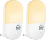 Denidou Motion Sensor LED Night Light Plug in Wall with Warm White Lamp, PIR Movement Activated Nightlight for Children/Adults, Stairs, Hallway, Kitchen, Bedroom