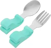 GLSTOY Baby Cutlery Set Short Handle Fork Spoon Toddler Training Utensil Dinosaur Design