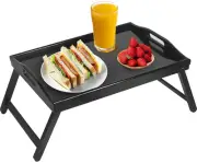 Bed Tray Table Folding Legs Breakfast Food Tray Bamboo Portable Lap Desk Wood...