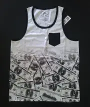 Marc Ecko Unltd Ben Franklin $1000 Bills Skeleton Dead Money Tank Top Shirt NEW!