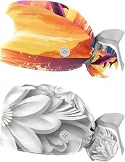 [YTYVAGT] 2-Pc,Nurse Scrub Caps,Scrub Hats with Buttons and Cotton Sweatband,Colorful Cartoon Dolphin Pattern