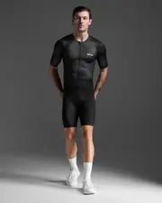 Aero Hex Tri Sleeved Top, 2XU, XXL, Black/White, Male