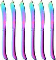 Bisda 6-Piece Stainless Steel Steak Knives Rainbow Flatware Utensil Silverware Set of 6