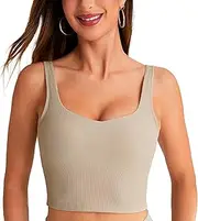 BAYDI Damen Sport BH ohne Buegel Langlinie Bustier Gepolstert Crop Top Gerippte Yoga Fitness Soft Bra mit Abnehmbaren Cups