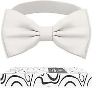 [Adam Young] Boy's Off-White Bow Tie Pre-Tied Style Formal Satin Classic Bowtie for Tuxedo Faux Silk (Medium, Off-White), 31 Off-white