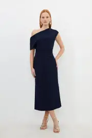 Compact Stretch Drop Shoulder Tailored Midi Dress