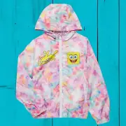 MEMBERS ONLY Nickelodeon Girls Tie-Dye SpongeBob Hooded Windbreaker Jacket 14/16