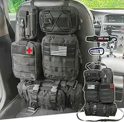 MEAUTELE 6 Pack Tactical Molle Car Seat Back Organizer Tactical Vehicle Panel with 5 Detachable Molle Pouch for Car Truck Ford Jeep Vehicle,US Patch Automotive Organizer For Man (5 Pouches)