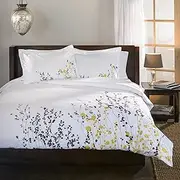 Superior Reed Cotton 200 Thread Count Duvet Cover Set, Comforter Cover, Bedroom Essentials, Embroidered Floral Leaves, Includes 1 Duvet Cover with Button Closure, 2 Pillow Shams, King/California King