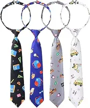 [Bencailor] 4 Pcs Pre Tied Strap Boys Ties Little Youth Adjustable Neck Tie Formal Kids Tie Cute Toddler Neckties for Wedding Graduation School, Assorted Styles, Multicolored, One size