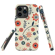 For iPhone 14 Pro Case Tough Protective Cover, Orange And blue Flowers
