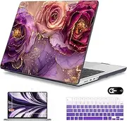 Mektron Case for MacBook Pro 16" M3 A2991 M2 A2780 M1 A2485 (2021/2022/2023) Pro/Max Chips with Touch ID, Hard Shell Plastic Laptop Cover Keyboard Cover Screen Protector, Marble Flowers