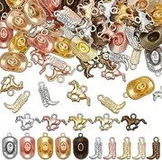 [PH PandaHall] 120PCS 15 Styles Western Themed Cowboy Charms Western Horse Charms Tibetan Alloy Cowboy Boot Hat Pendants Charms Cowboy Metal Charms for Bracelet Necklace Jewelry Keychain Making, Alloy,