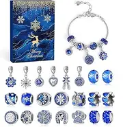 MJartoria Advent Calendar 2024 for Women-Royal Blue Jewelry 24 Days Christmas Countdown-Inclued Royal Blue Snowflake Metal Charms Beads DIY Necklaces Bracelets Making Kit Jewelry Surprise Gifts