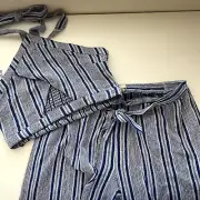 Roxy 2 Piece Set Halter Crop Top Wrap Pants XL Boho Coastal Tulip Pull On Beach